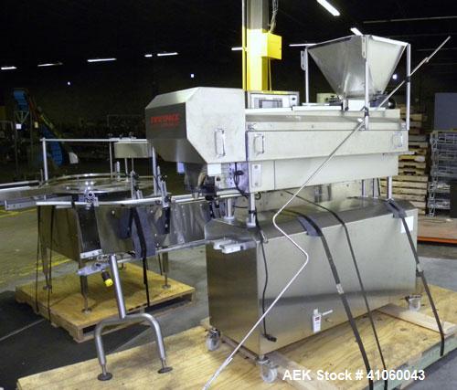 Used Kalish Swiftpack Monocount Tablet/Capsule Filling Line, approximately 60 bottles per minute, consisting of: (1) Kalish 24’’ diameter accumulating table, model 7546, stainless steel construction,...