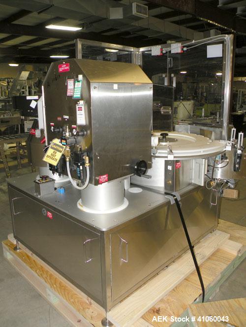 Used Kalish Swiftpack Monocount Tablet/Capsule Filling Line, approximately 60 bottles per minute, consisting of: (1) Kalish 24’’ diameter accumulating table, model 7546, stainless steel construction,...