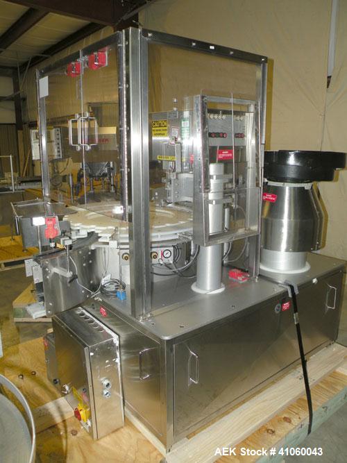Used Kalish Swiftpack Monocount Tablet/Capsule Filling Line, approximately 60 bottles per minute, consisting of: (1) Kalish 24’’ diameter accumulating table, model 7546, stainless steel construction,...