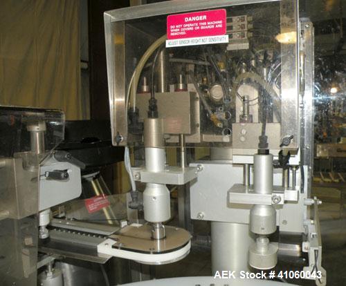 Used Kalish Swiftpack Monocount Tablet/Capsule Filling Line, approximately 60 bottles per minute, consisting of: (1) Kalish 24’’ diameter accumulating table, model 7546, stainless steel construction,...