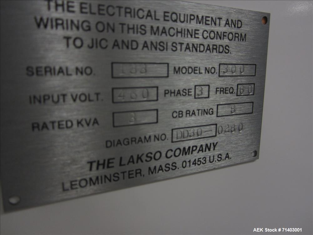 Used Lakso 990 (Model93) Complete Solid Dose Packaging line.