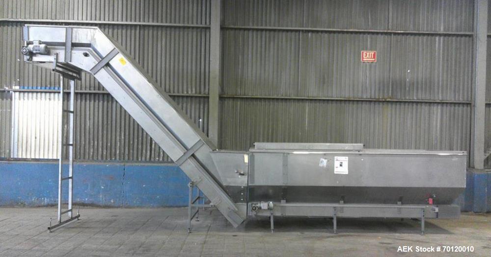 Used Stainless Steel Inclined Conveyor | Hopper Feed Elevator Conveyor System