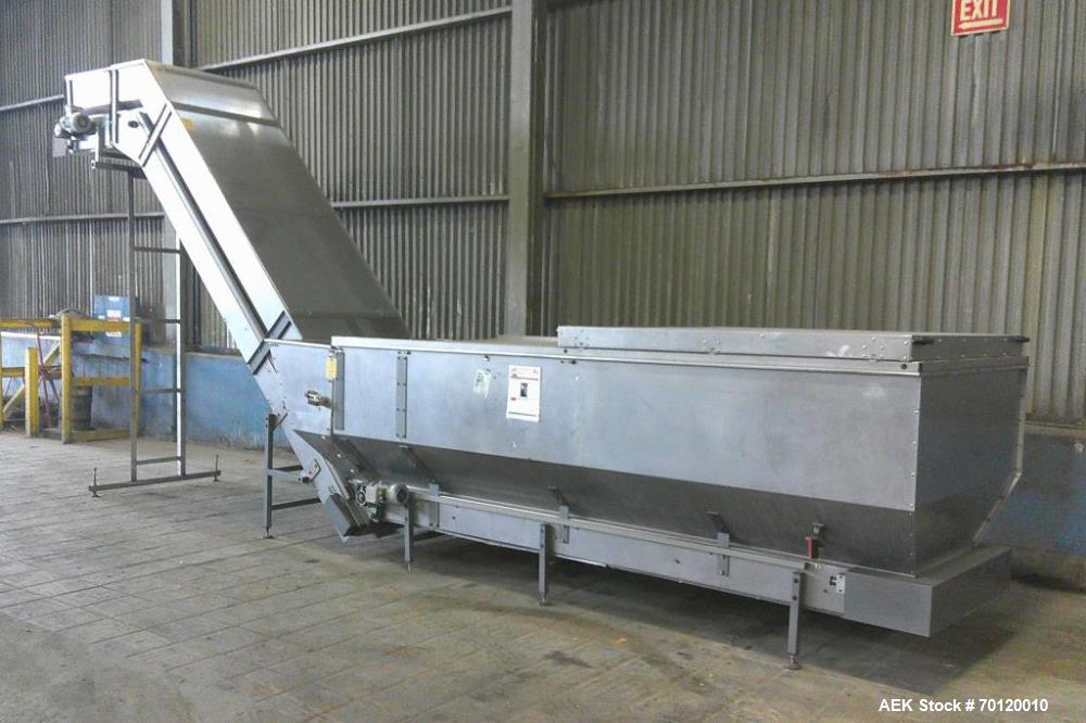 Used Stainless Steel Inclined Conveyor | Hopper Feed Elevator Conveyor System