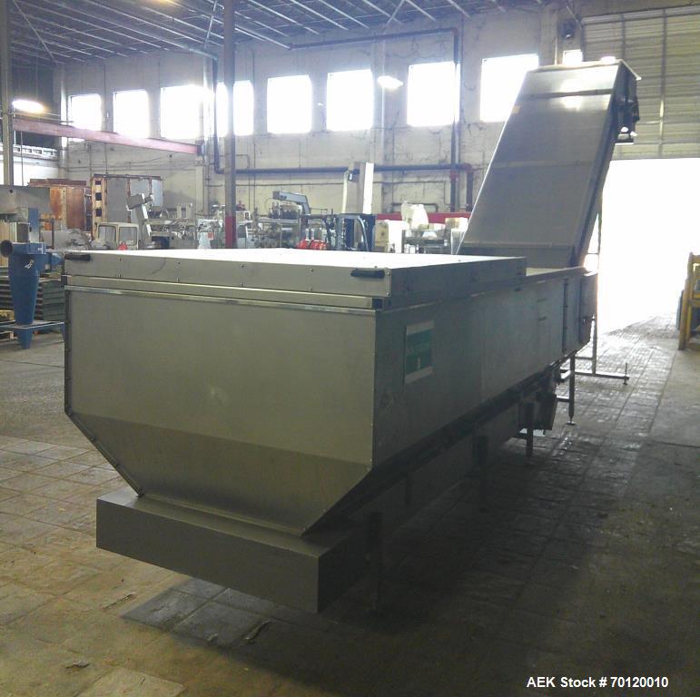 Used Stainless Steel Inclined Conveyor | Hopper Feed Elevator Conveyor System