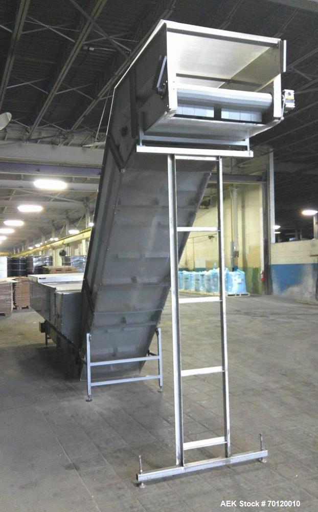 Used Stainless Steel Inclined Conveyor | Hopper Feed Elevator Conveyor System
