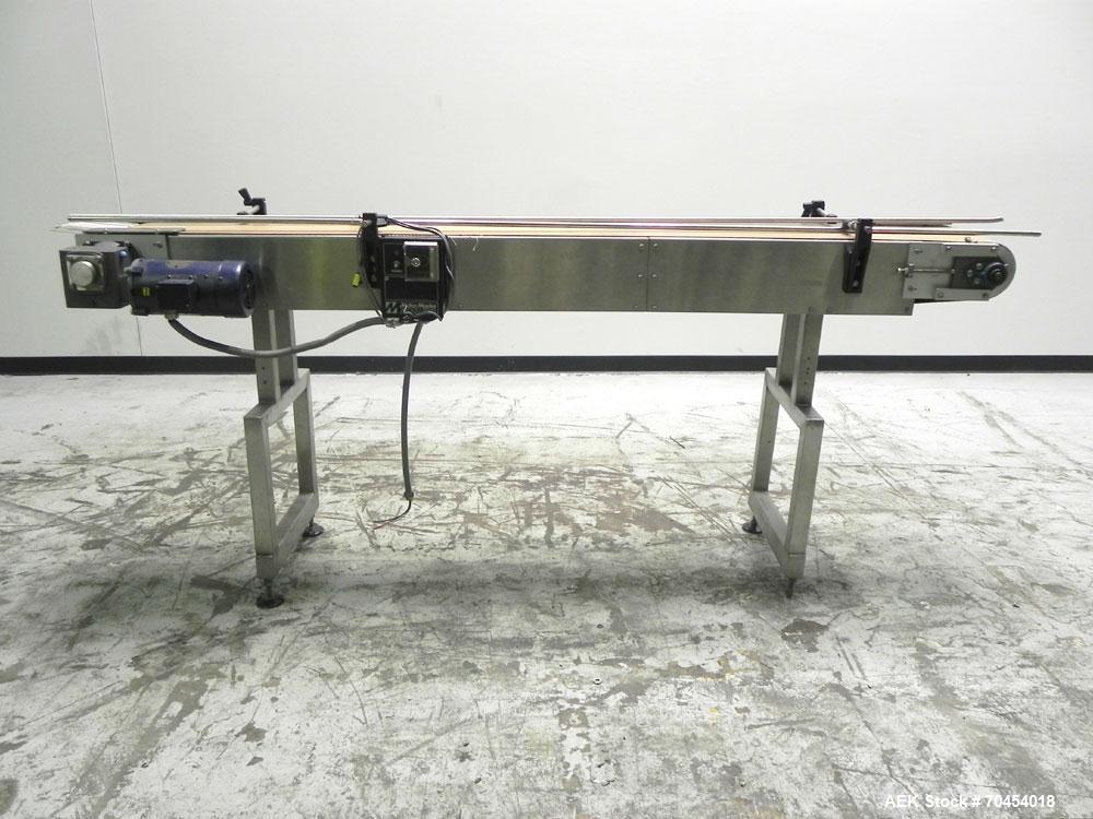 Used 12" W x 8' Flat Belt Conveyor with variable speed drive. 1/60/115/230V ac V in 1/2 hp DC 0-1750 rpm mtr