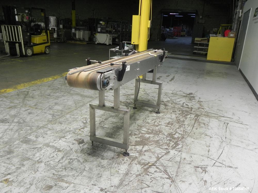 Used 12" W x 8' Flat Belt Conveyor with variable speed drive. 1/60/115/230V ac V in 1/2 hp DC 0-1750 rpm mtr