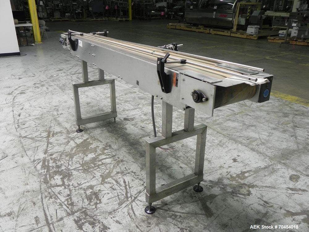 Used 12" W x 8' Flat Belt Conveyor with variable speed drive. 1/60/115/230V ac V in 1/2 hp DC 0-1750 rpm mtr