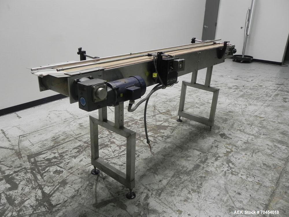 Used 12" W x 8' Flat Belt Conveyor with variable speed drive. 1/60/115/230V ac V in 1/2 hp DC 0-1750 rpm mtr