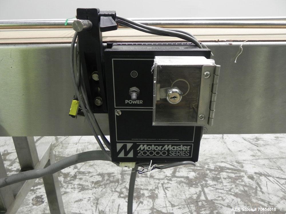 Used 12" W x 8' Flat Belt Conveyor with variable speed drive. 1/60/115/230V ac V in 1/2 hp DC 0-1750 rpm mtr