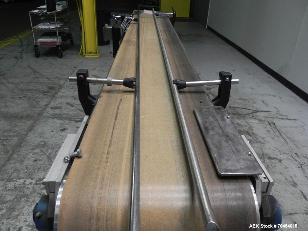 Used 12" W x 8' Flat Belt Conveyor with variable speed drive. 1/60/115/230V ac V in 1/2 hp DC 0-1750 rpm mtr