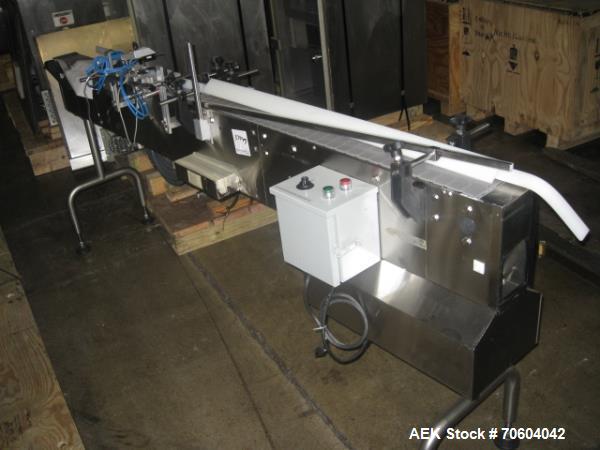 Used Kalish slat converyor, stainless steel side rails, 4" wide x 93" long with motor.