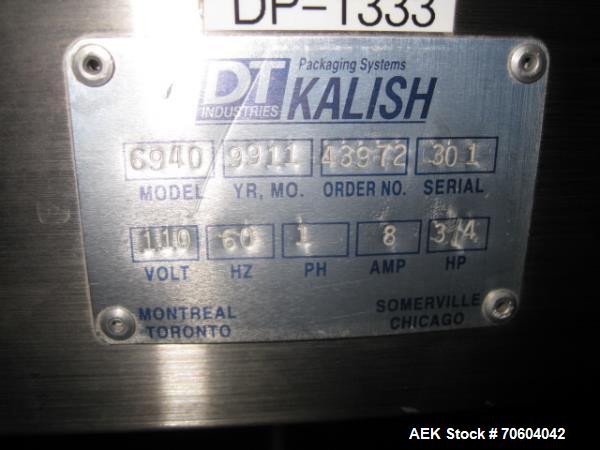 Used Kalish slat converyor, stainless steel side rails, 4" wide x 93" long with motor.