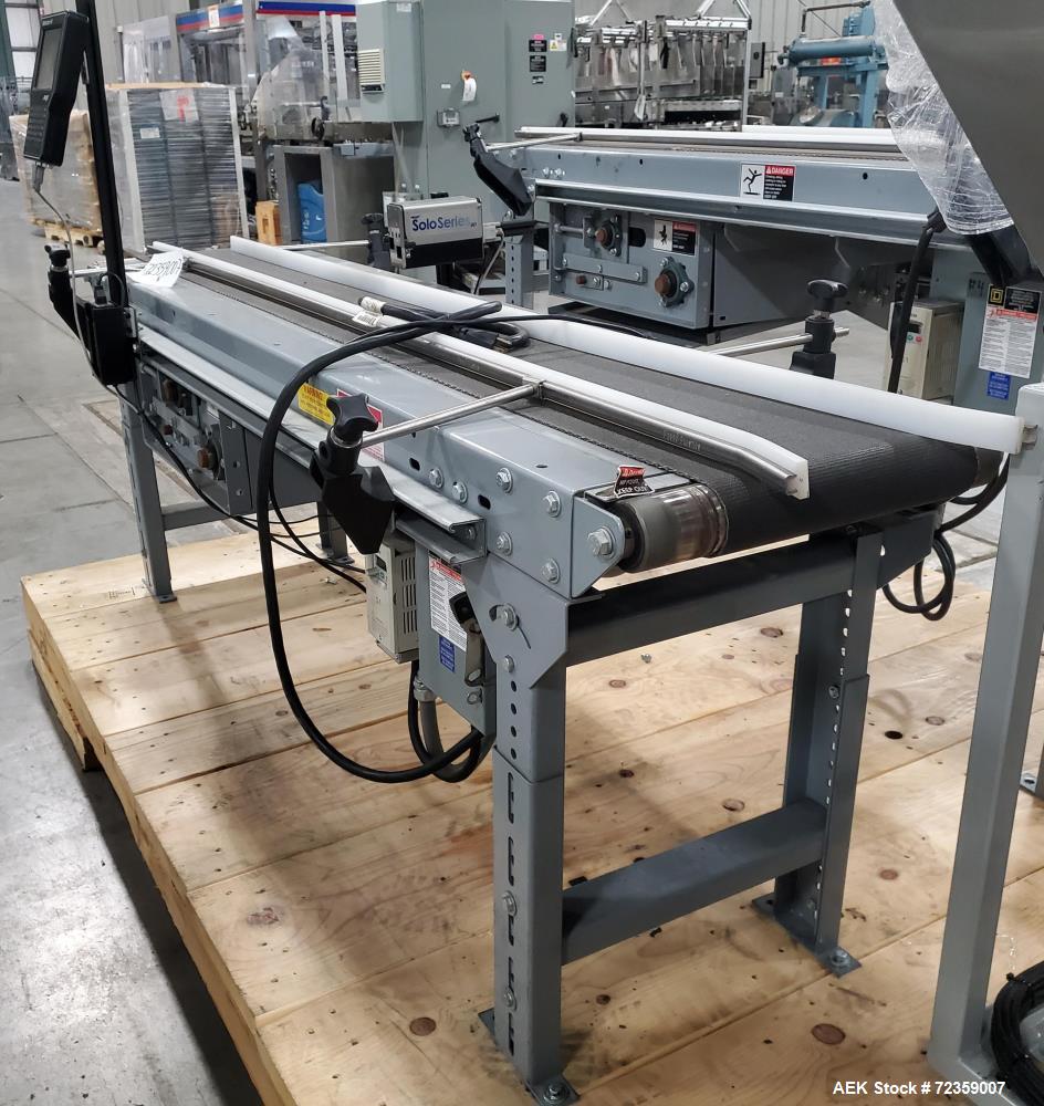 Used Belt Conveyor with Foxjet Thermal Inkjet Printer / Case Coder. Belt approximately 78" wide x 12" long. Includes Foxjet solo series 90 thermal inkjet printer, 1" print head, 7" touchscreen hmi. H...