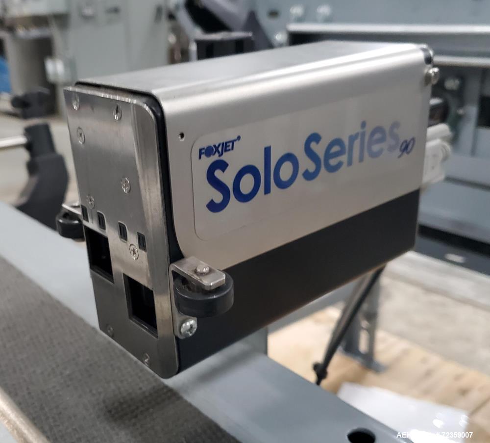 Used Belt Conveyor with Foxjet Thermal Inkjet Printer / Case Coder. Belt approximately 78" wide x 12" long. Includes Foxjet solo series 90 thermal inkjet printer, 1" print head, 7" touchscreen hmi. H...