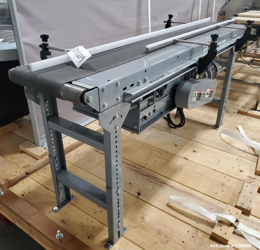 Used Belt Conveyor. Belt approximately 78" long x 12" wide. Includes Delta S1 controller. Mounted on (2) adjustable height legs.