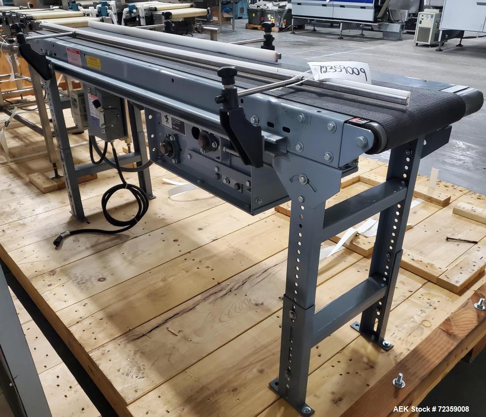 Used Belt Conveyor. Belt approximately 78" long x 12" wide. Includes Delta S1 controller. Mounted on (2) adjustable height legs.