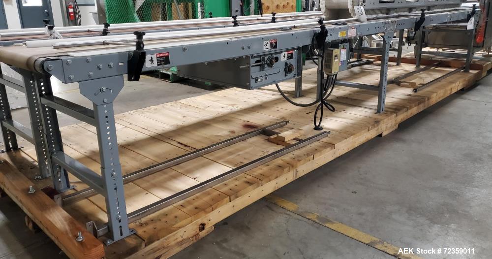 Used- Belt Conveyor. Belt approximately 24" wide x 248" long. Includes Delta S1 controller. Mounted on (3) adjustable height...