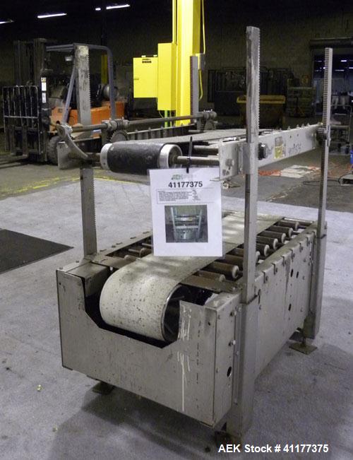 Used ABC Packaging Compression Section Powered Roller Conveyor, Model 47. Top belt 8" wide x 44" long, bottom driven belt 10" wide x 44" long. Driven by a 3/4 hp, 3/60/230/460 volt, 1740 rpm gearmoto...
