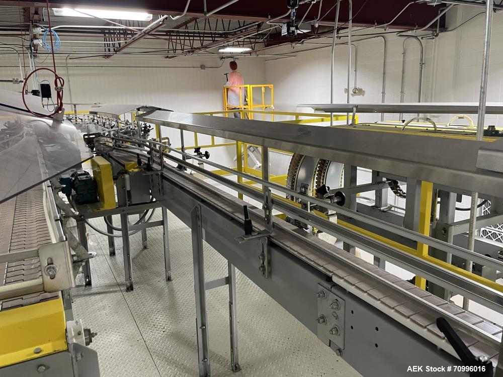 Used Sentry Bottle/cannister Lowerator. Serial Number 1687. Last used with Sentry double high bulk depalletizer with slip sheet dispenser on powdered drink products. Unit is currently installed.