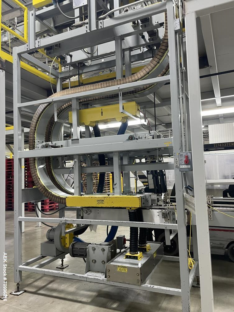 Used Sentry Bottle/cannister Lowerator. Serial Number 1687. Last used with Sentry double high bulk depalletizer with slip sheet dispenser on powdered drink products. Unit is currently installed.