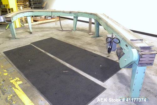 Used Arrowhead Table Top "C" Shape Conveyor. (2) sections with a 90 deg turn, 7 1/2" wide x 8' long straight section, 45 deg turn into a 7 1/2" wide x 10' long straight section. Plastic chain driven ...