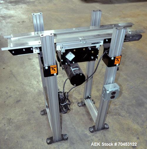 Used Dorner Belt Conveyor. Approximate 6" wide x 35" long belt. Has motor, and controller. Mounted on an aluminum frame. SELLING PRICE, AS IS, WHERE IS, SANFORD, NC.