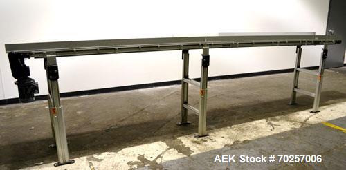 Used Dorner MPB Series Table Top Belt Conveyor, Model 2PMBHS18A-2828. 17" Wide x 166" long plastic belt. Driven by a 0.37kw, 3/60/230/460 volt, 1660/1695 rpm gear motor, ratio 20 to 1. Mounted on an ...
