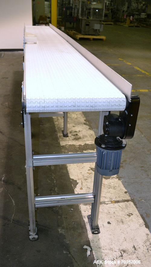 Used Dorner MPB Series Table Top Belt Conveyor, Model 2PMBHS18A-2828. 17" Wide x 166" long plastic belt. Driven by a 0.37kw, 3/60/230/460 volt, 1660/1695 rpm gear motor, ratio 20 to 1. Mounted on an ...