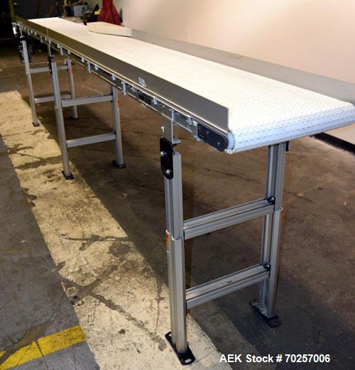 Used Dorner MPB Series Table Top Belt Conveyor, Model 2PMBHS18A-2828. 17" Wide x 166" long plastic belt. Driven by a 0.37kw, 3/60/230/460 volt, 1660/1695 rpm gear motor, ratio 20 to 1. Mounted on an ...