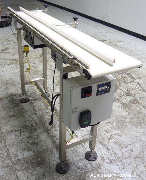 Used Garvey Dorner Model 653M Table Top Belt Conveyor. Has a VEM Motors 1370 rpm drive. Mounted on a stainless steel frame. Has a 5’ (long) x 8” (wide) belt. 3/50/230/400V.

.