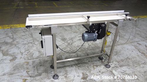 Used Garvey Dorner Model 653M Table Top Belt Conveyor. Has a VEM Motors 1370 rpm drive. Mounted on a stainless steel frame. Has a 5’ (long) x 8” (wide) belt. 3/50/230/400V.

.