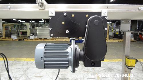 Used Garvey Dorner Model 653M Table Top Belt Conveyor. Has a VEM Motors 1370 rpm drive. Mounted on a stainless steel frame. Has a 5’ (long) x 8” (wide) belt. 3/50/230/400V.

.