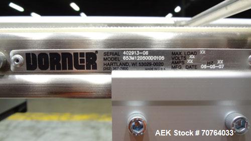 Used Garvey Dorner Model 653M Table Top Belt Conveyor. Has a VEM Motors 1370 rpm drive. Mounted on a stainless steel frame. Has a 5’ (long) x 8” (wide) belt. 3/50/230/400V.

.