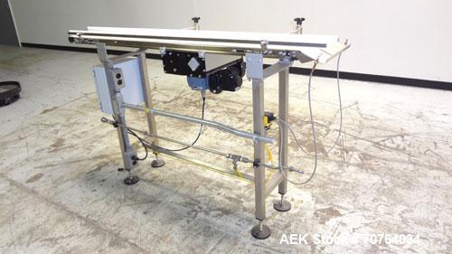 Used Garvey Dorner Model 653M Table Top Belt Conveyor. Has a VEM Motors 1370 rpm drive. Mounted on a stainless steel frame. Has a 5’ (long) x 8” (wide) belt. 3/50/230/400V.

.