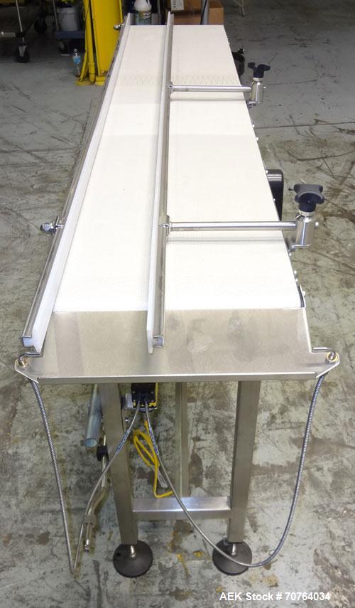 Used Garvey Dorner Model 653M Table Top Belt Conveyor. Has a VEM Motors 1370 rpm drive. Mounted on a stainless steel frame. Has a 5’ (long) x 8” (wide) belt. 3/50/230/400V.

.