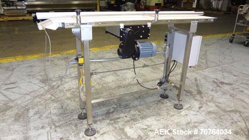 Used Garvey Dorner Model 653M Table Top Belt Conveyor. Has a VEM Motors 1370 rpm drive. Mounted on a stainless steel frame. Has a 5’ (long) x 8” (wide) belt. 3/50/230/400V.

.