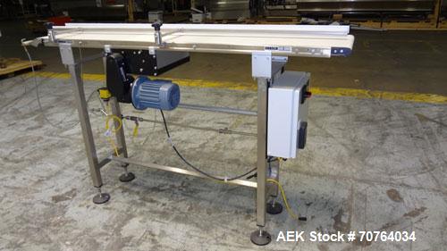 Used Garvey Dorner Model 653M Table Top Belt Conveyor. Has a VEM Motors 1370 rpm drive. Mounted on a stainless steel frame. Has a 5’ (long) x 8” (wide) belt. 3/50/230/400V.

.