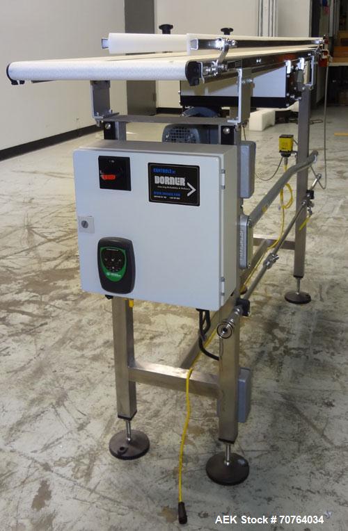 Used Garvey Dorner Model 653M Table Top Belt Conveyor. Has a VEM Motors 1370 rpm drive. Mounted on a stainless steel frame. Has a 5’ (long) x 8” (wide) belt. 3/50/230/400V.

.