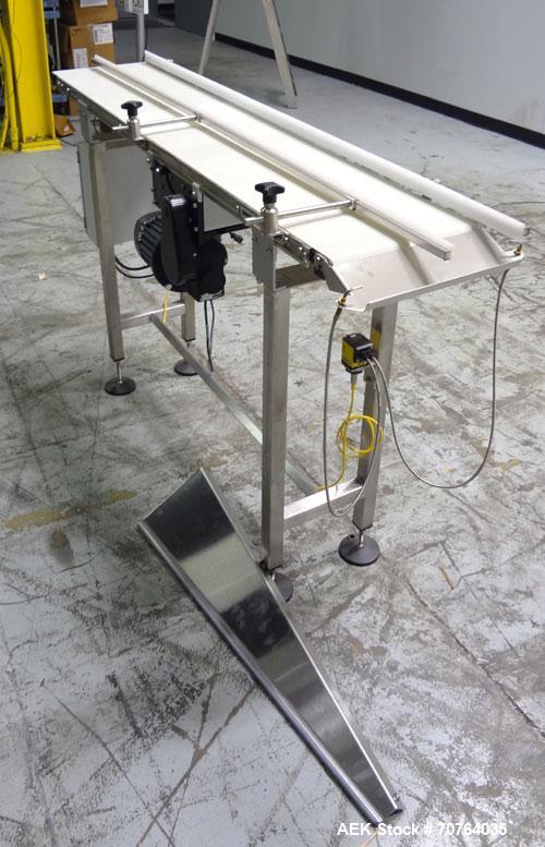 Used Garvey Dorner Model 653M Table Top Belt Conveyor. Has a VEM Motors 1370 rpm drive. Mounted on a stainless steel frame. Has a 5’ (long) x 8” (wide) belt. 3/50/230/400V.

.