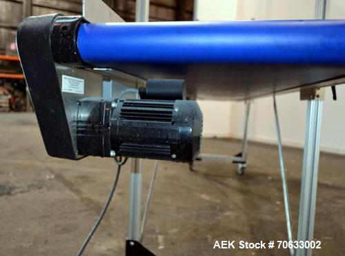 Used HFA Harvard Factory Automation Belt Conveyor.  18" Wide x 156" long belt. Driven by a 1/6 hp, 1/60/115 volt gear motor, ratio 106 to 1, output 82 rpm. Mounted on a manually adjustable height alu...