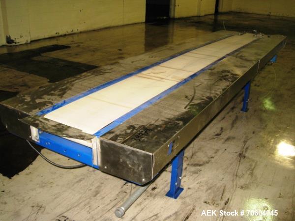 Used Island Equipment pack-off conveyor, 1' wide x 12' long, with 10" stainless steel side rails, 1/2 hp variable speed motor.
