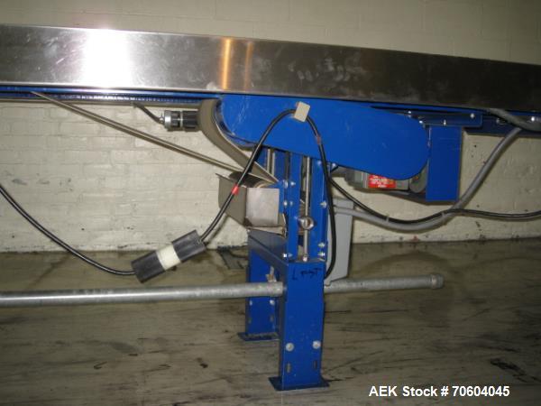 Used Island Equipment pack-off conveyor, 1' wide x 12' long, with 10" stainless steel side rails, 1/2 hp variable speed motor.