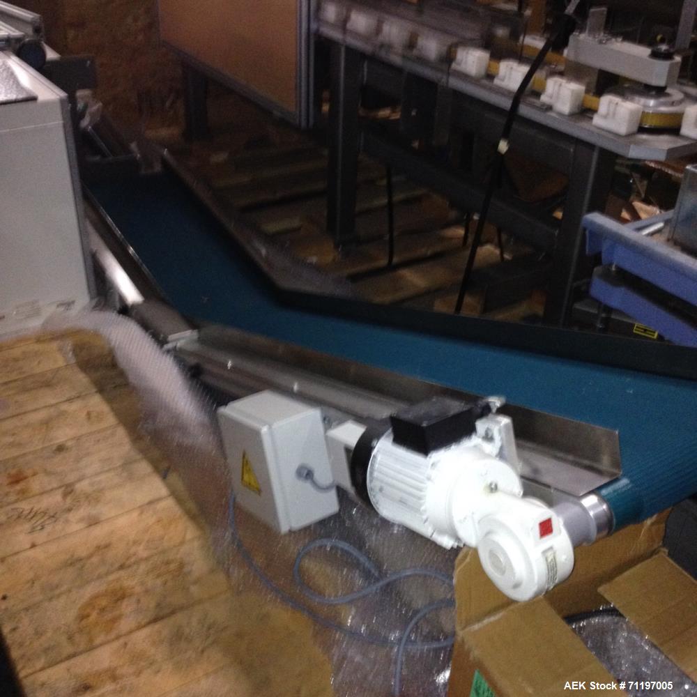 Used Belt Conveyor 12" wide with a 33" straight floor run,with a  60" angled up run, approx. 36" discharge elevation, 3/60/208/260/460v fixed speed.