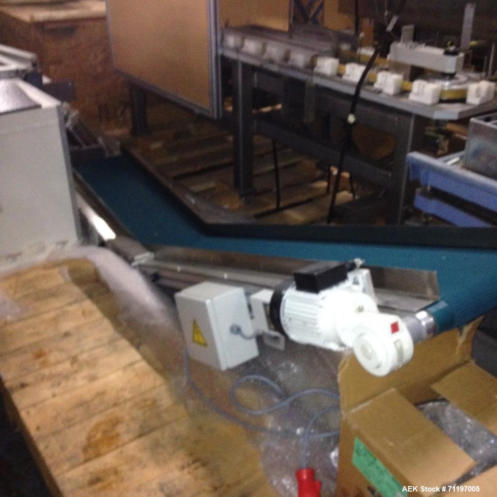 Used Belt Conveyor 12" wide with a 33" straight floor run,with a  60" angled up run, approx. 36" discharge elevation, 3/60/208/260/460v fixed speed.