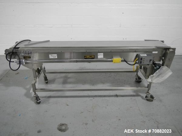 Used Kamflex belt conveyor, model 771, 12" wide x 7.5' long, on legs with .5 hp, 1750 rpm dc motor with Seco speed controller, 120 volt, serial# 84114.