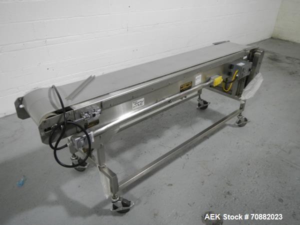 Used Kamflex belt conveyor, model 771, 12" wide x 7.5' long, on legs with .5 hp, 1750 rpm dc motor with Seco speed controller, 120 volt, serial# 84114.