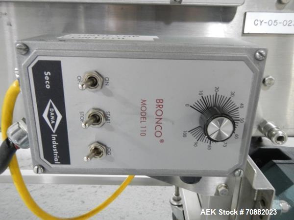 Used Kamflex belt conveyor, model 771, 12" wide x 7.5' long, on legs with .5 hp, 1750 rpm dc motor with Seco speed controller, 120 volt, serial# 84114.