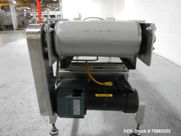 Used Kamflex belt conveyor, model 771, 12" wide x 7.5' long, on legs with .5 hp, 1750 rpm dc motor with Seco speed controller, 120 volt, serial# 84114.
