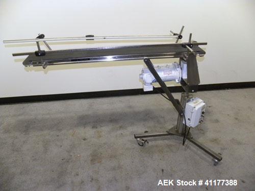 Used Dorner Belt Conveyor, 6100 Series. 6" wide x 47" long neoprene belt. Driven by a 1/3 hp, 90 volt, 1750 rpm DC gearmotor, ratio 15 to 1. Includes a Baldor speed controller. Mounted on a frame wit...